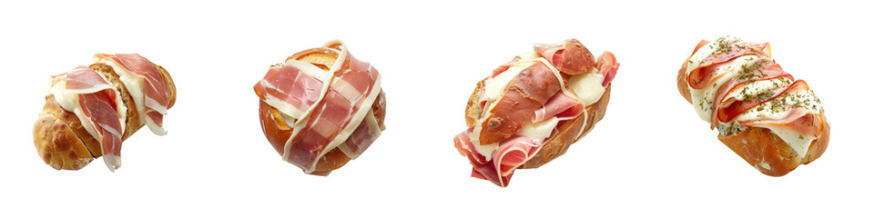Set of Delicious Prosciutto and Cheese Croissant on transparent background