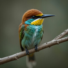 Closeup shot of a bee eater bird perched on a branch