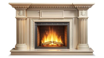 Naklejka premium A cosy electric fireplace, antique style highlighted on a transparent background, perfect for architectural projects and home decor, creating a rustic and warm atmosphere, ideal for a winter theme 