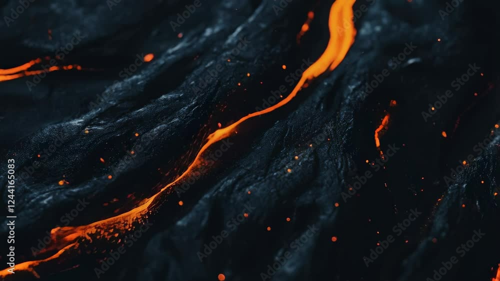 Poster flowing orange lava cascading over dark volcanic rock showcases the mesmerizing power of nature and 