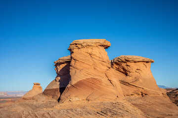 Three Sisters Rock Formations Under a Clear Blue Sky