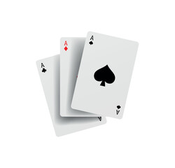 Flying playing cards for poker and gambling, three aces isolated on white, clipping path