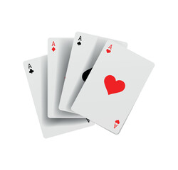 Flying playing cards for poker and gambling, three aces isolated on white, clipping path