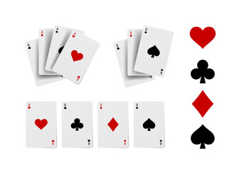 Flying playing cards for poker and gambling, three aces isolated on white, clipping path