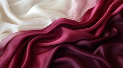 Obraz premium Abstract ombre silk satin folds in deep burgundy, wine, and cherry hues. Elegant, wavy, and smooth luxury drapery for branding.