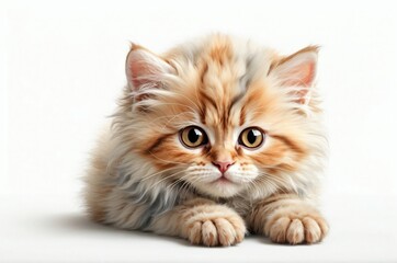 Obraz premium Cute adorable domestic curious cat kitten animal with its paws peeking over a white surface, photorealistic illustration on isolated background texture design. 