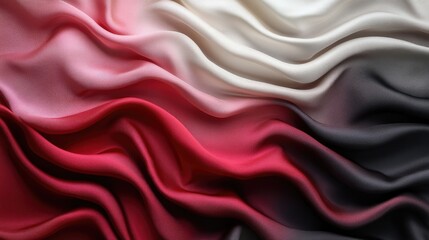 Obraz premium Abstract ombre silk satin folds in deep burgundy, wine, and cherry hues. Elegant, wavy, and smooth luxury drapery for branding.