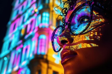 A Person Mesmerized by a 3D Projection Mapping Show, Immersive Visual Experience