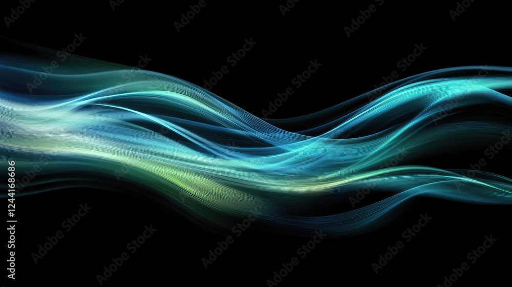 Poster black and blue blurred abstract background with subtle green hints, creating a smooth, artistic feel