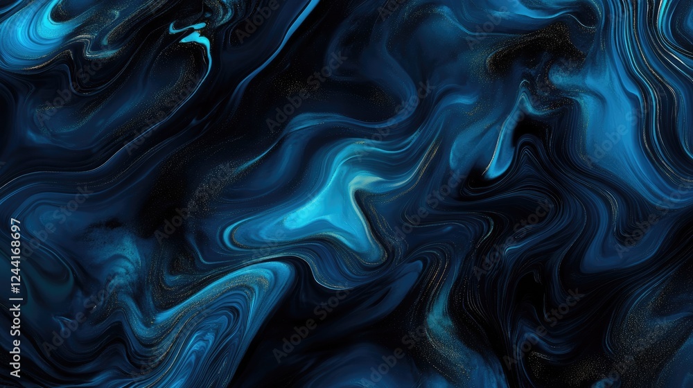 Poster black and blue blurred abstract background with subtle green hints, creating a smooth, artistic feel
