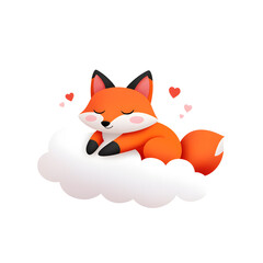 Obraz premium Cute little fox sleeping on cloud children flat illustration, isolated on a white background
