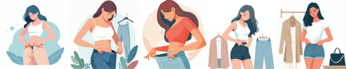 vector set of young women wearing pants