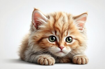 Obraz premium Cute adorable domestic curious cat kitten animal with its paws peeking over a white surface, photorealistic illustration on isolated background texture design. 