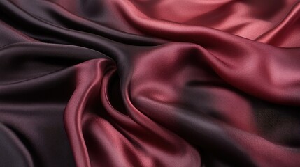 Obraz premium Dark burgundy and cherry satin fabric with flowing silky waves. A high-end, luxury background for beauty and fashion themes.