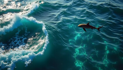 Naklejka premium Shark Ocean Wave Scene Aquatic Wildlife