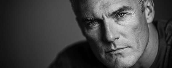 Studio portrait serious man, gray background, pensive mood, headshot