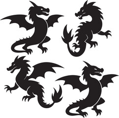 Fototapeta premium Line art dragon animal vector icon 