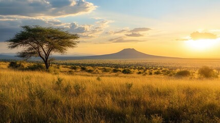 Fototapeta premium African Savanna with Mountain in National Wild Park