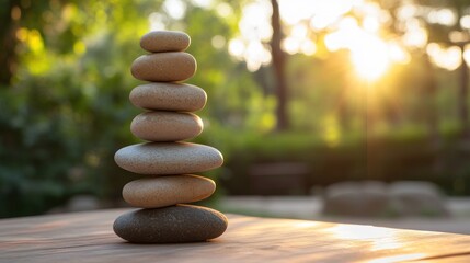 Obraz premium Balanced stones sunset garden tranquility wellness