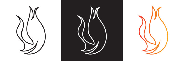 Flames icon.  Concept of fire illustration, flame design, minimalist style, decorative element.   isolated on white and black background. vector illustration. EPS 10
