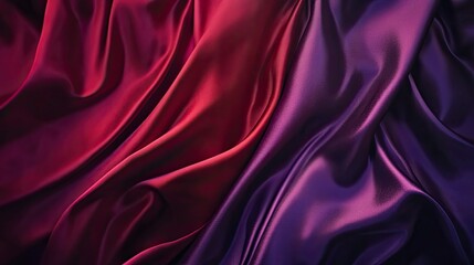 Deep purple and wine red satin with flowing silk waves. A dreamy and rich luxury fabric background with shimmer and folds.