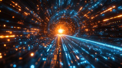 Fototapeta premium A vibrant tunnel of light representing motion and energy in a digital space.