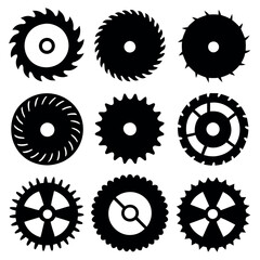 Black and White Saw Blade and Gear Icons