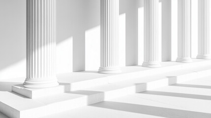 Minimalist White Columns with Shadows, Monochrome, Modern Interior