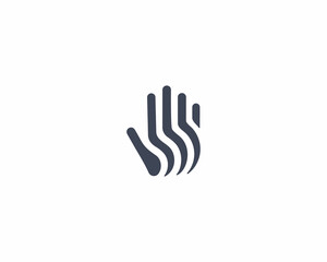 Abstract hand palm from stripes logo design template. Minimalistic gesture no stop sign symbol.  illustration.