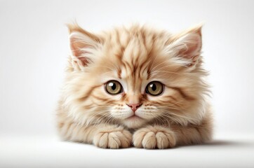 Fototapeta premium Cute adorable domestic curious cat kitten animal with its paws peeking over a white surface, photorealistic illustration on isolated background texture design. 
