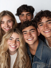 Fototapeta premium Group of smiling teenagers against white background 