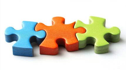 Fototapeta premium Three puzzles in hand. Digital solution, partners cooperate, matching solution concept. Partnership agreement, successful business strategy, team work, company merge symbol. Abstract concept