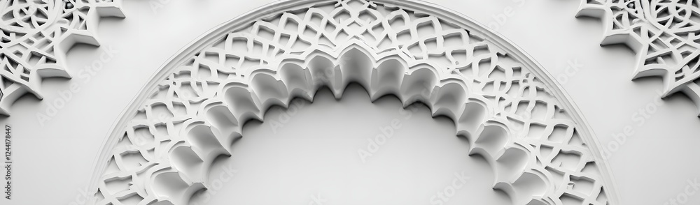 Poster intricate white architectural design featuring ornate patterns and textures in a spacious environmen