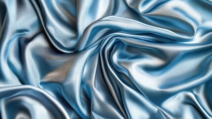 Obraz premium Smooth, flowing folds of pastel light blue and silver satin fabric. A dreamy, elegant texture perfect for Christmas designs and templates.