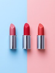 Obraz premium Pastel Lipstick Shades on Minimal Cosmetic Background