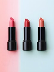 Fototapeta premium Elegant Lipstick Shades on Pastel Backdrop for Beauty Branding