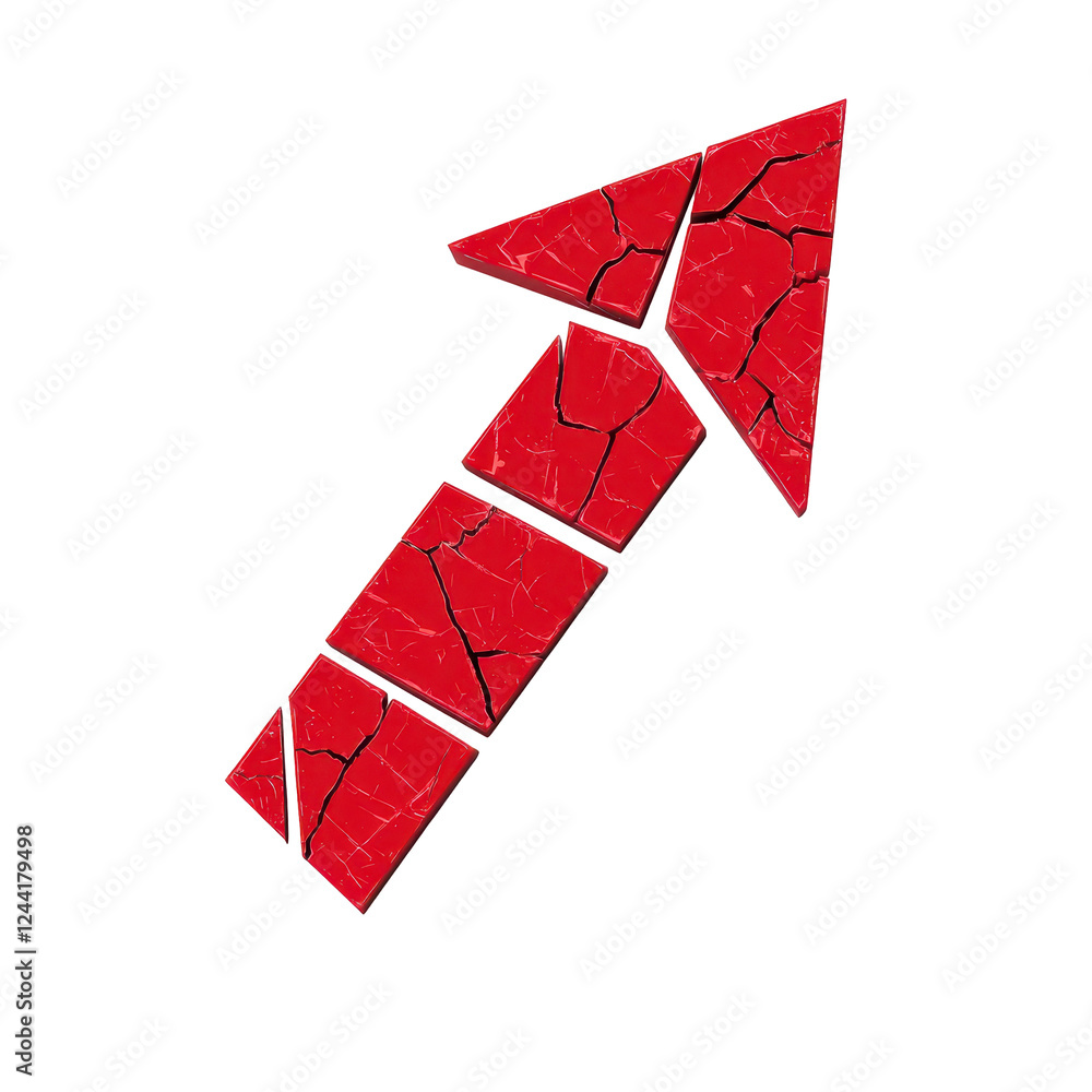 Poster broken red arrow icon with segmented design, symbolizing direction and change