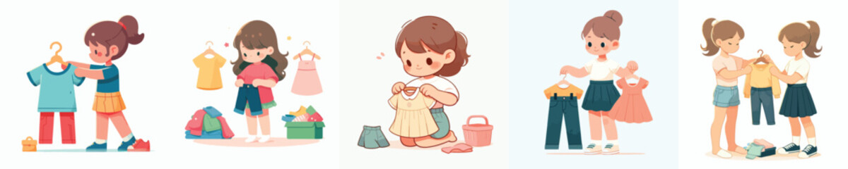 vector set of kids wearing pants