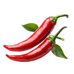 Fresh red chili peppers with green leaves, perfect for spicy dishes