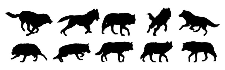 Wolves Running Vector Silhouette set