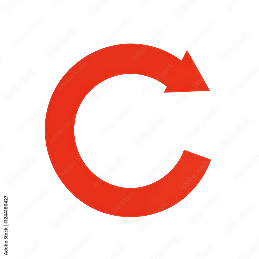 Poster looping red arrow icon in flat design, symbolizing refresh or repeat