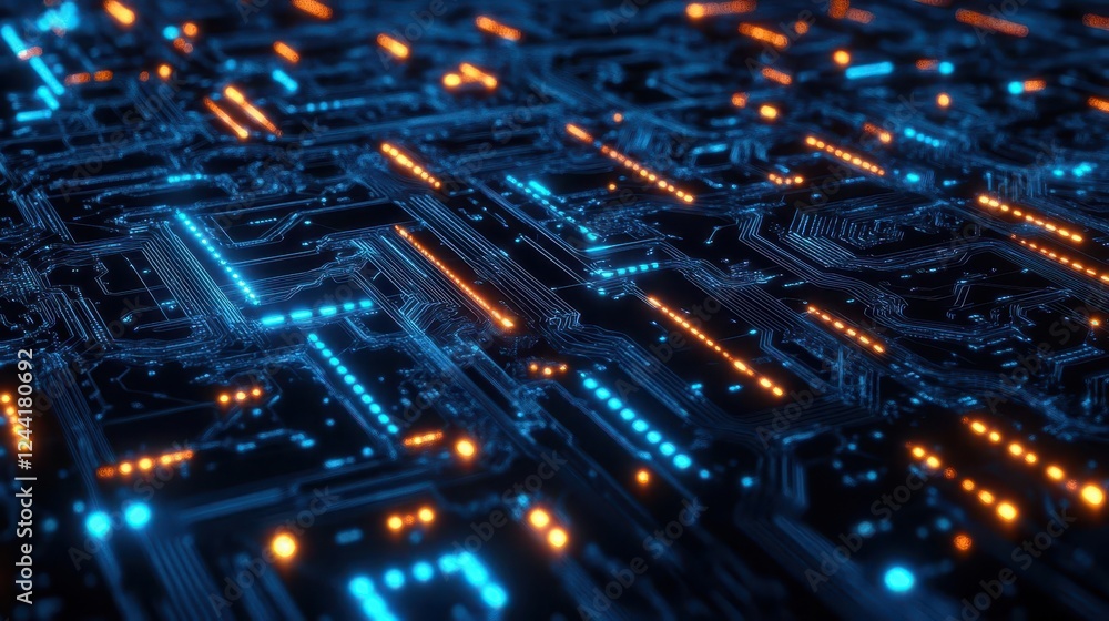 Aufkleber abstract circuit board background with digital glowing waves and patterns for futuristic tech themes