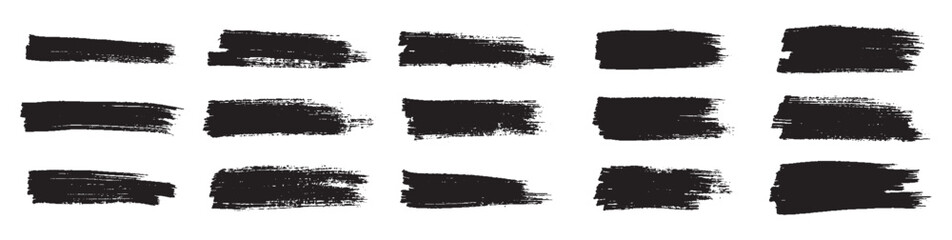 Set of Hand-Painted Brush Strokes - Black Grunge Ink Textures, Abstract Paint Smudges, Vector Brushstroke Elements for Creative Design, Artistic Rough Edges, Dirty Splatter, and Textured Patterns