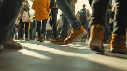 Fototapeta premium Crowd walking city street sunlight event