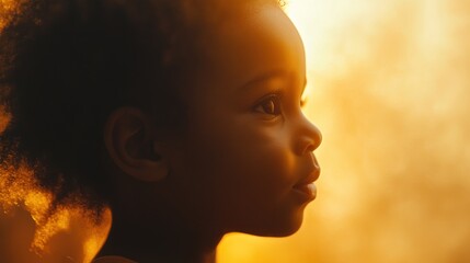 Child's profile, sunset, outdoor, wonder, hope, advertisement