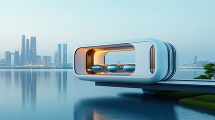 Obraz premium Futuristic transport station urban city digital artwork modern environment aerial view innovative concept