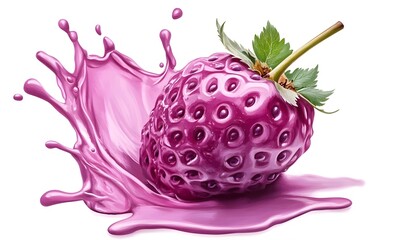 Pink strawberry splash, juicy fruit, dessert, white background, food photography, website banner