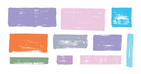 Set of Colorful Hand-Painted Brush Strokes - Pastel Grunge Ink Textures, Abstract Paint Smudges, Vector Brushstroke Elements for Creative Design, Artistic Rough Edges, and Textured Patterns