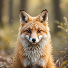 Fototapeta premium View of a beautiful furry fox in the forest