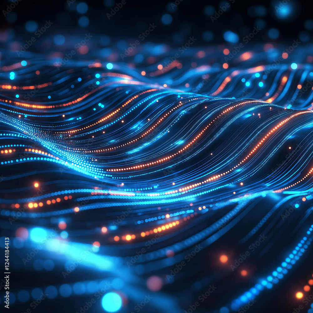 Poster dynamic blue and orange waves of light create mesmerizing effect